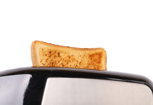 Plain white toast popping up from a toaster isolated against a white background