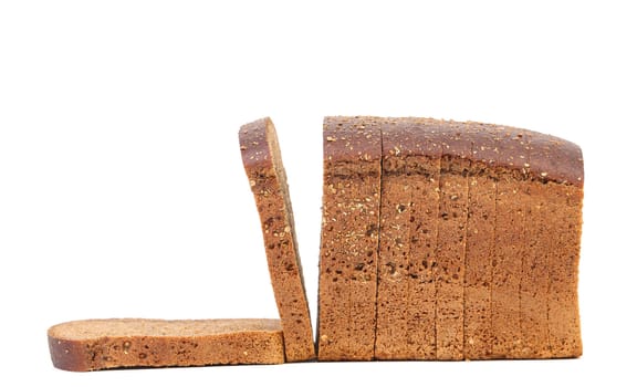 Brown bread with coriander. Isolated on a white background.