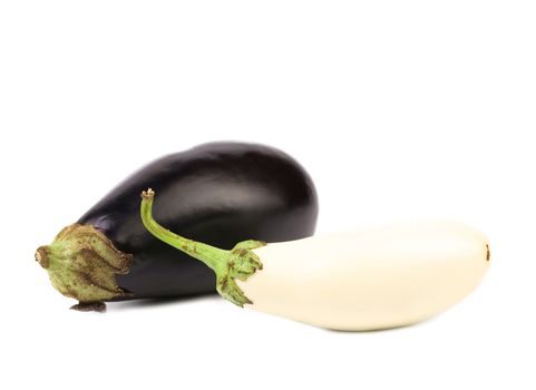 Black and white eggplants isolated on a white background