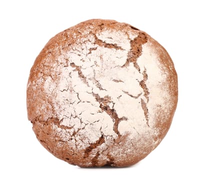 Brown bread dusted the flour. White background.