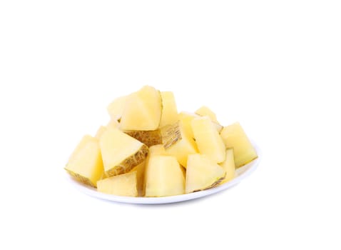 Handful melon slices on a white background