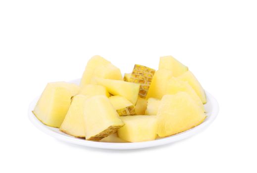 Handful melon slices on a white background