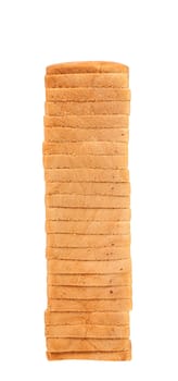 Stack of sliced white bread on a white background