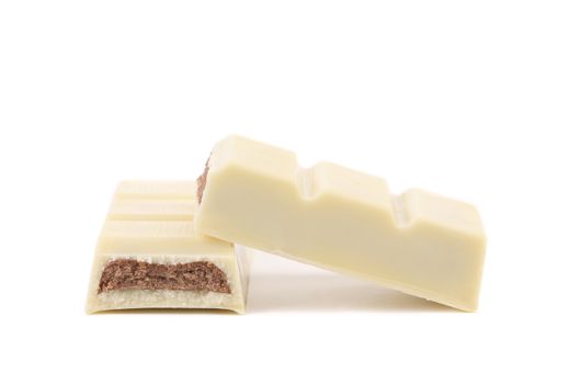 white chocolate bar with filling on a white background