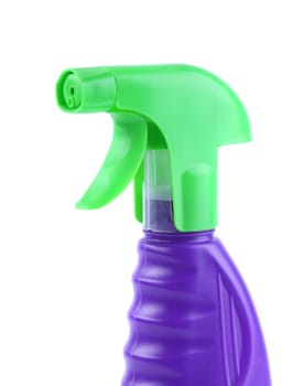 Blue plastic spray bottle isolated on a white background