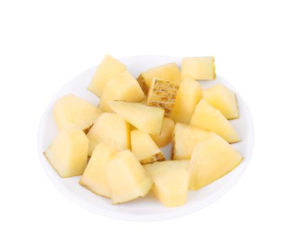 Handful melon slices on a white background