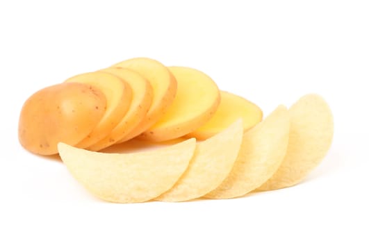 potato slices and chips isolated on a white background