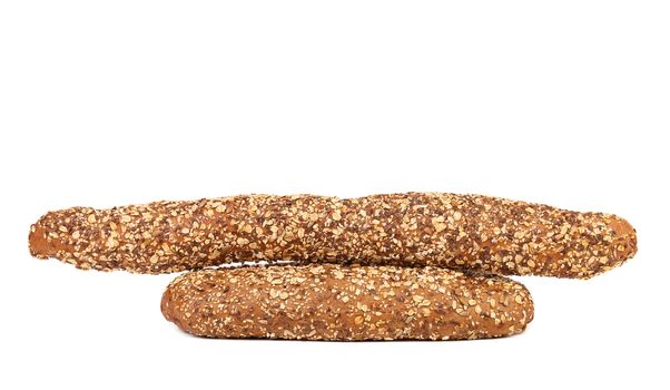 Bread made from whole grain. White background.