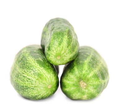 Three tails of cucumber. Isolated on a white background.