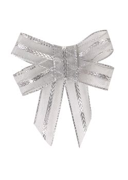 Bow of silver ribbon isolated on a white background