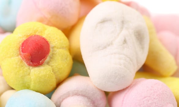 Background of different colorful marshmallow. Close up.
