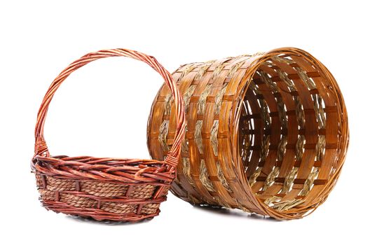 Two wooden baskets isolated on a white background