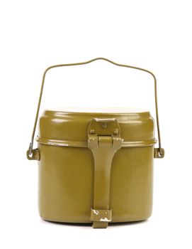 Green aluminum military mess-tin isolated on white with clipping path