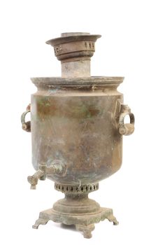 Old vintage samovar on a white background