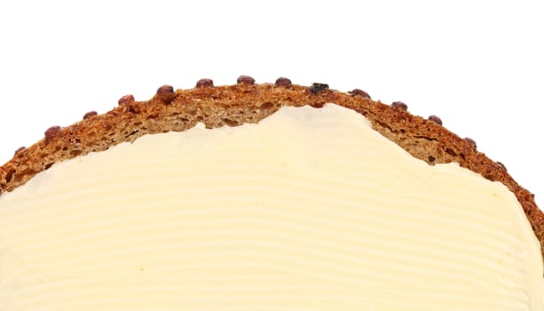 Background of bread and butter. White background.