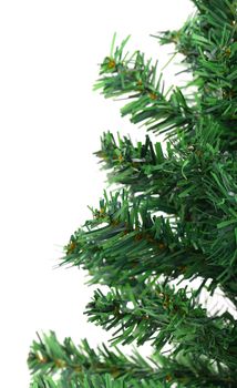 White background and christmas tree. There is space for text.