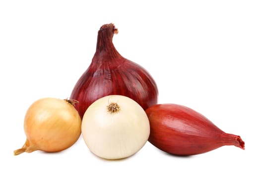 Different onions. Isolated on a white background.
