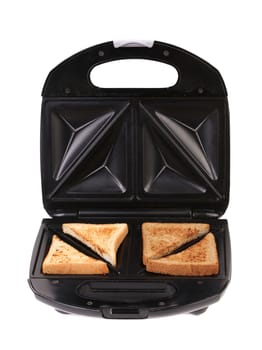 Close-up of a sandwich with bread slices. White background.