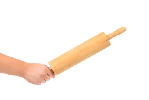 Hand Holds Rolling-Pin on a white background