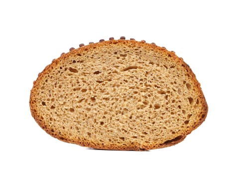 Slice of brown bread. Isolated on a white background.
