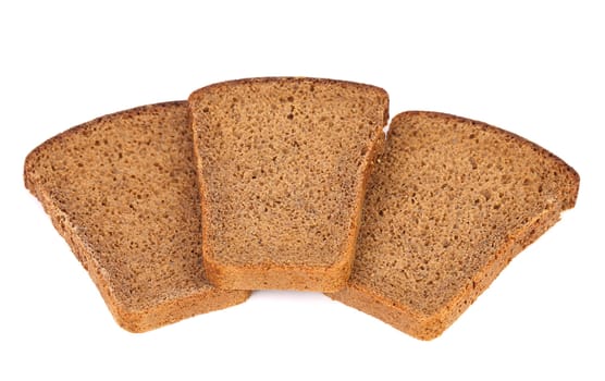 Three slices of brown bread. Isolated on white background