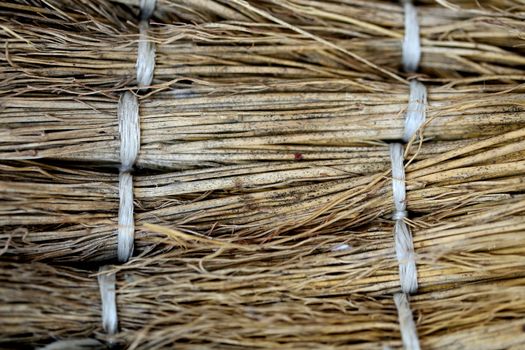 Close up detail of a broom texture. Grunge texture of dry grasson.