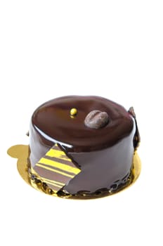 Coffee mousse cake with  dark chocolate , sweet dessert over white background
