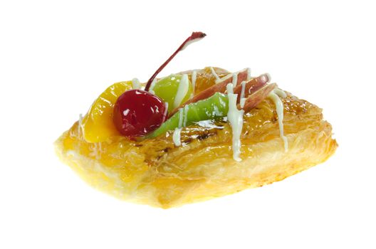 Apple Danish Topped With Glazed Fresh Fruit over white background