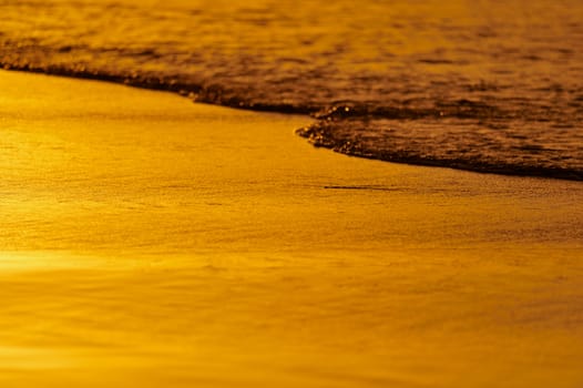 Soft wave of the sea on the sandy beach in evening