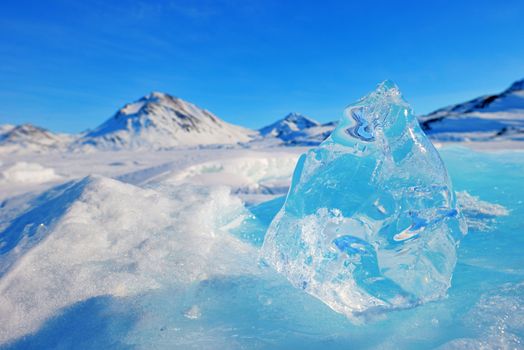 Winter snow covered mountain peaks in greenland