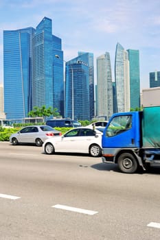 Cars on the road in Singapore. Blured motion