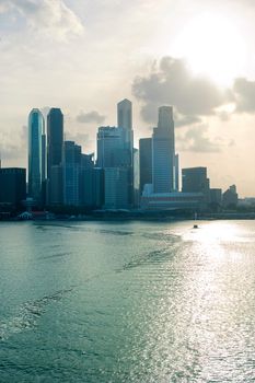 Singapore downtown and river at sunset