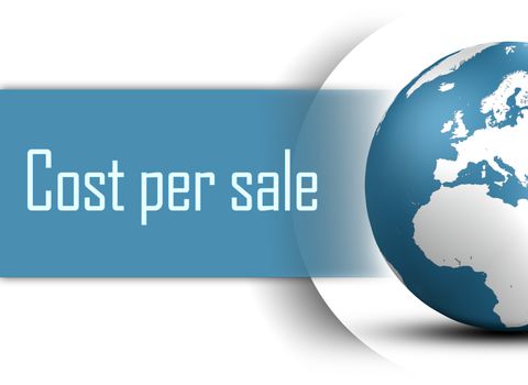 Cost per sale concept with globe on white background