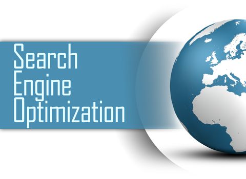 Search Engine Optimization concept with globe on white background