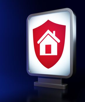 Privacy concept: Shield on advertising billboard background, 3d render