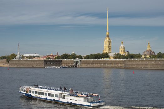 The view on the Peter and Paul Cathedral fron Neva river side.