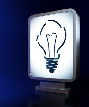 Business concept: Light Bulb on advertising billboard background, 3d render