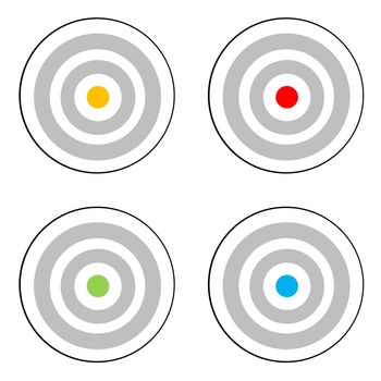 Four grey target with yellow, red, green or blue center in white background