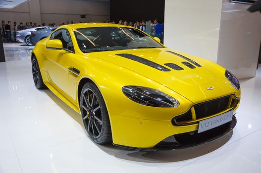 FRANKFURT - SEPT 21: ASTON MARTIN V12 VANTAGE S presented as world premiere at the 65th IAA (Internationale Automobil Ausstellung) on September 21, 2013 in Frankfurt, Germany