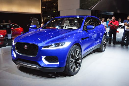 FRANKFURT - SEPT 21: JAGUAR C-X17 CONCEPT presented as world premiere at the 65th IAA (Internationale Automobil Ausstellung) on September 21, 2013 in Frankfurt, Germany