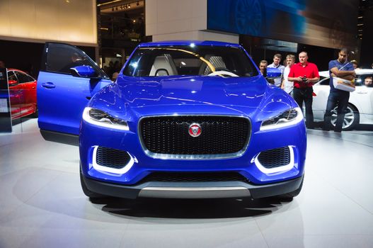 FRANKFURT - SEPT 21: JAGUAR C-X17 CONCEPT presented as world premiere at the 65th IAA (Internationale Automobil Ausstellung) on September 21, 2013 in Frankfurt, Germany