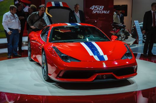 FRANKFURT - SEPT 21: Ferrari 458 Speciale presented as world premiere at the 65th IAA (Internationale Automobil Ausstellung) on September 21, 2013 in Frankfurt, Germany