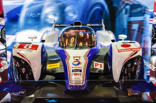 FRANKFURT - SEPT 21: Toyota TS030 Hybrid presented as world premiere at the 65th IAA (Internationale Automobil Ausstellung) on September 21, 2013 in Frankfurt, Germany