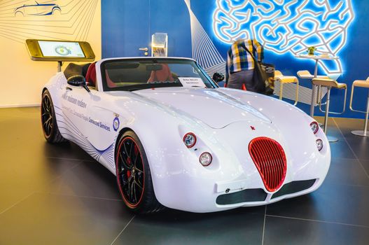 FRANKFURT - SEPT 21: WIESMANN ROADSTER MF5 presented as world premiere at the 65th IAA (Internationale Automobil Ausstellung) on September 21, 2013 in Frankfurt, Germany