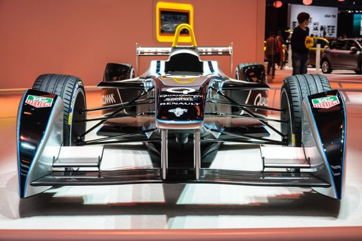 FRANKFURT - SEPT 21: Spark-Renault Formula E Race Car presented as world premiere at the 65th IAA (Internationale Automobil Ausstellung) on September 21, 2013 in Frankfurt, Germany