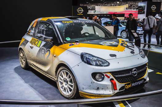 FRANKFURT - SEPT 21: OPEL ADAM RALLY presented as world premiere at the 65th IAA (Internationale Automobil Ausstellung) on September 21, 2013 in Frankfurt, Germany