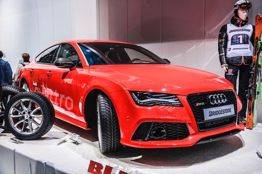 FRANKFURT - SEPT 21: AUDI RS7 presented as world premiere at the 65th IAA (Internationale Automobil Ausstellung) on September 21, 2013 in Frankfurt, Germany