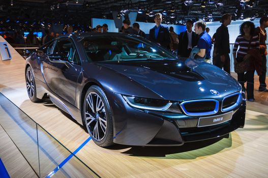 FRANKFURT - SEPT 21: BMW i8 presented as world premiere at the 65th IAA (Internationale Automobil Ausstellung) on September 21, 2013 in Frankfurt, Germany