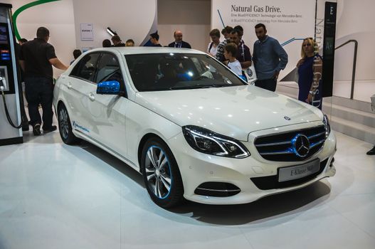 FRANKFURT - SEPT 21: MERCEDES BENZ E-CLASS NGD presented as world premiere at the 65th IAA (Internationale Automobil Ausstellung) on September 21, 2013 in Frankfurt, Germany