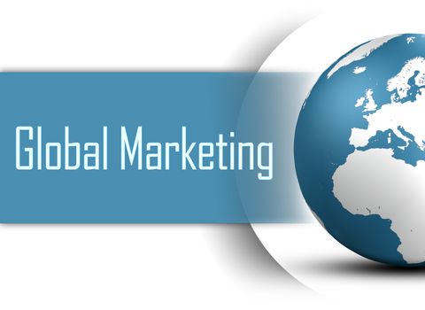 Global Marketing concept with globe on white background